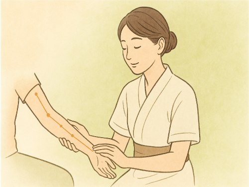 東洋医学における経絡の邪気を抜く様子