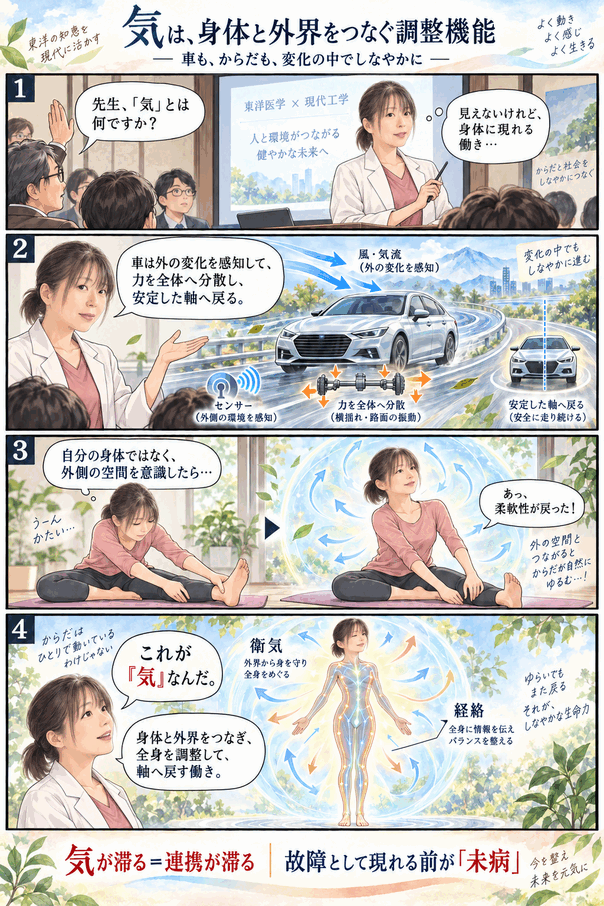 身体の軸と気の流れを説明する漫画